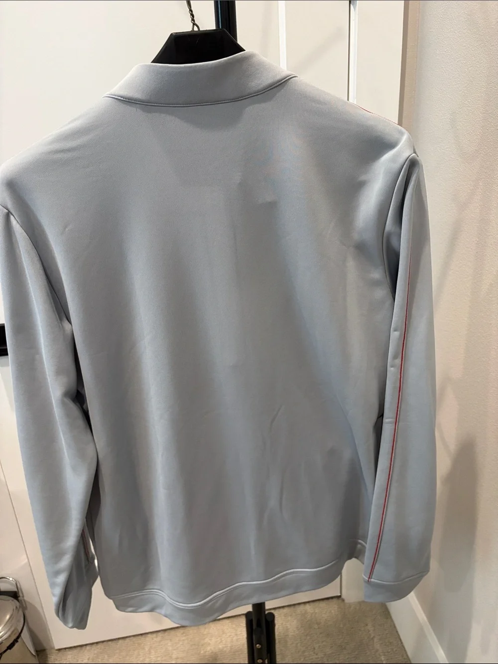 adidas golf Light Gray Men’s Track Jacket with Red Logo and sleeve stripe NWT Lg